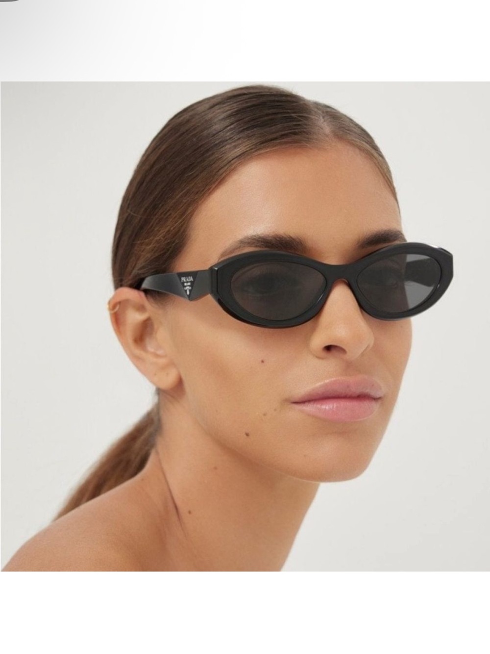 Prada Glossy Black Logo Cat-Eye Sunglasses